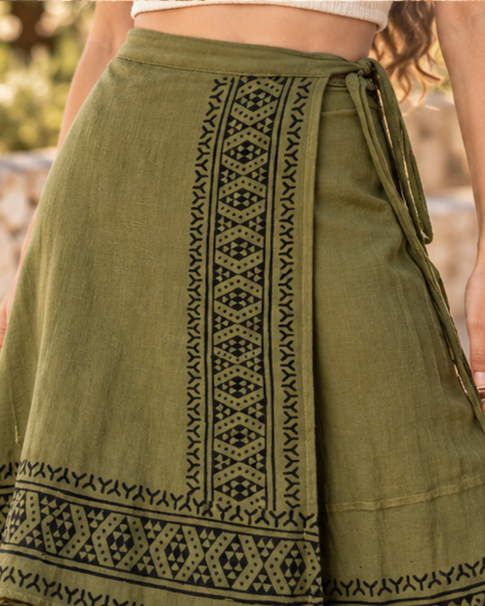 Cotton Boho Skirt, close-up of fabric and garment details