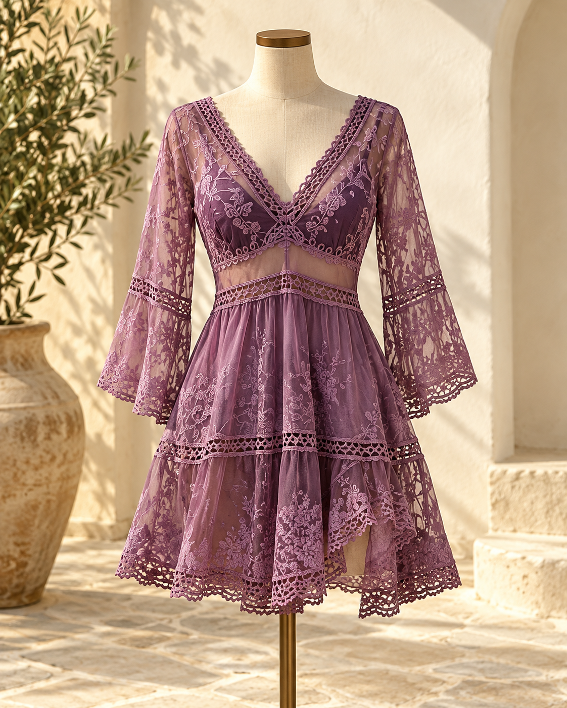 Floral Dress Embroidered - Purple variant, full-length hero view