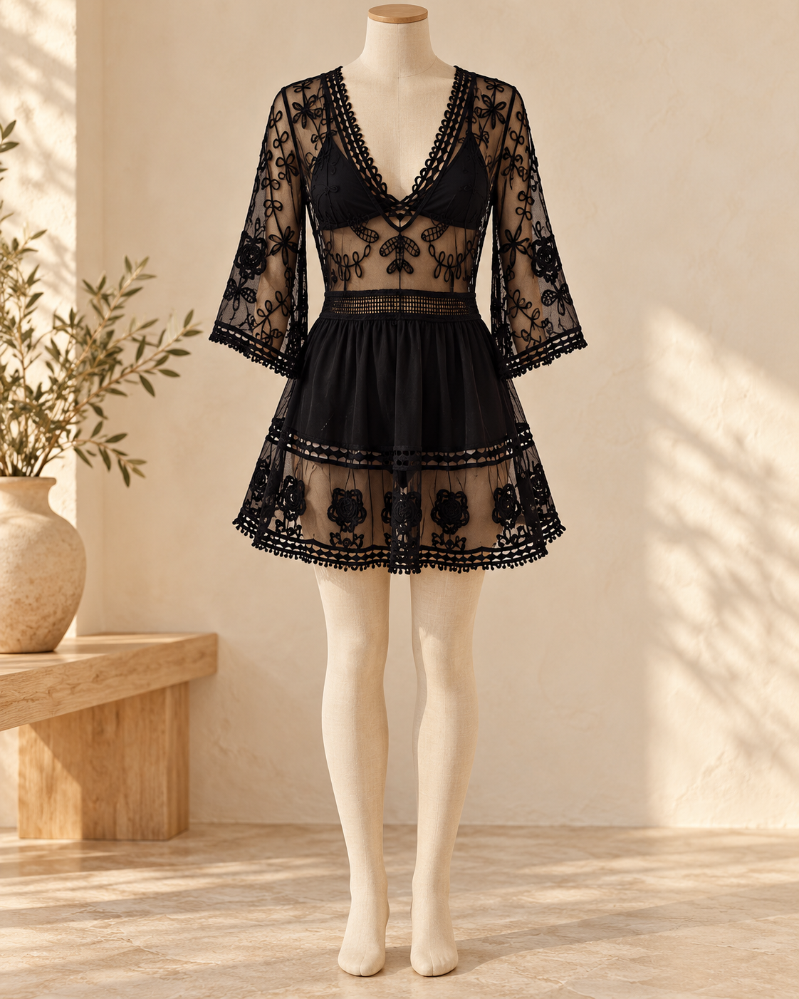 Floral Dress Embroidered - Black variant, full-length hero view