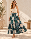 Green Boho Skirt, full-length hero view