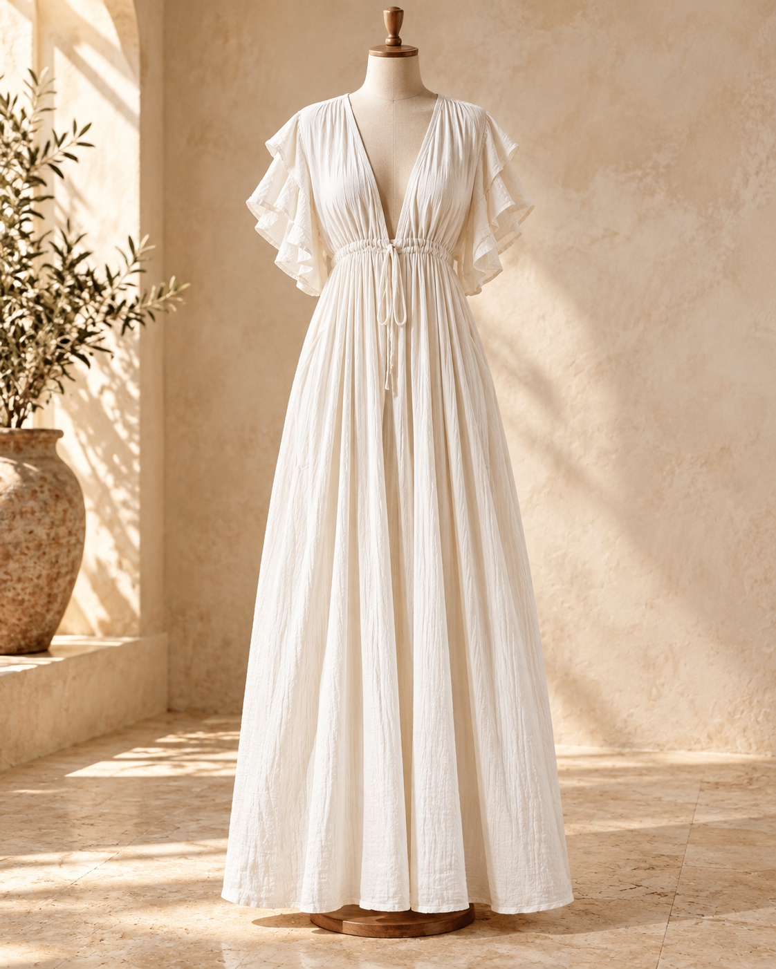 Ivory Boho Maxi Dress, full-length hero view