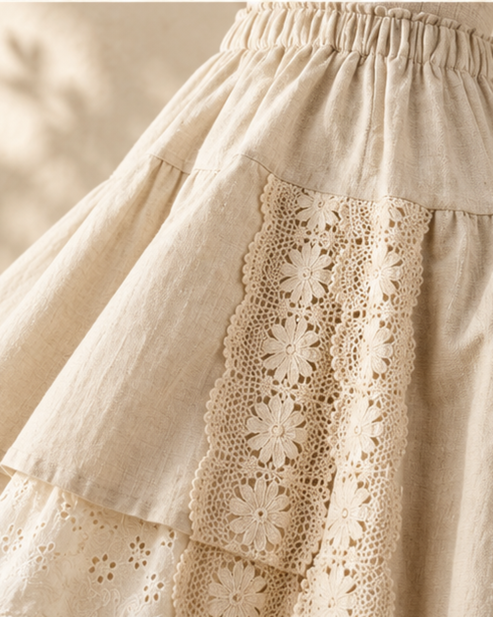 Lace Boho Maxi Skirt, close-up of fabric and garment details