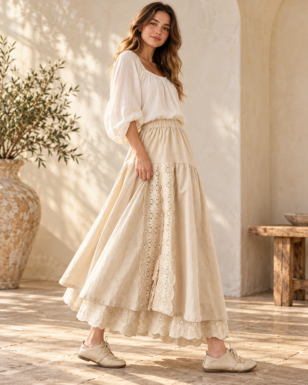 Lace Boho Maxi Skirt, full-length hero view