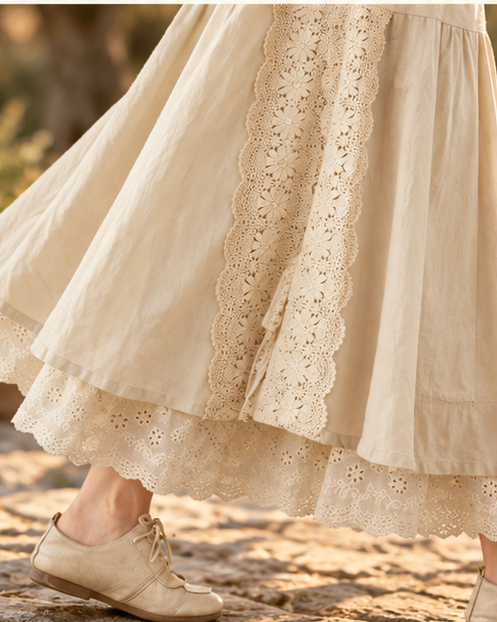 Lace Boho Maxi Skirt, close-up of fabric and garment details