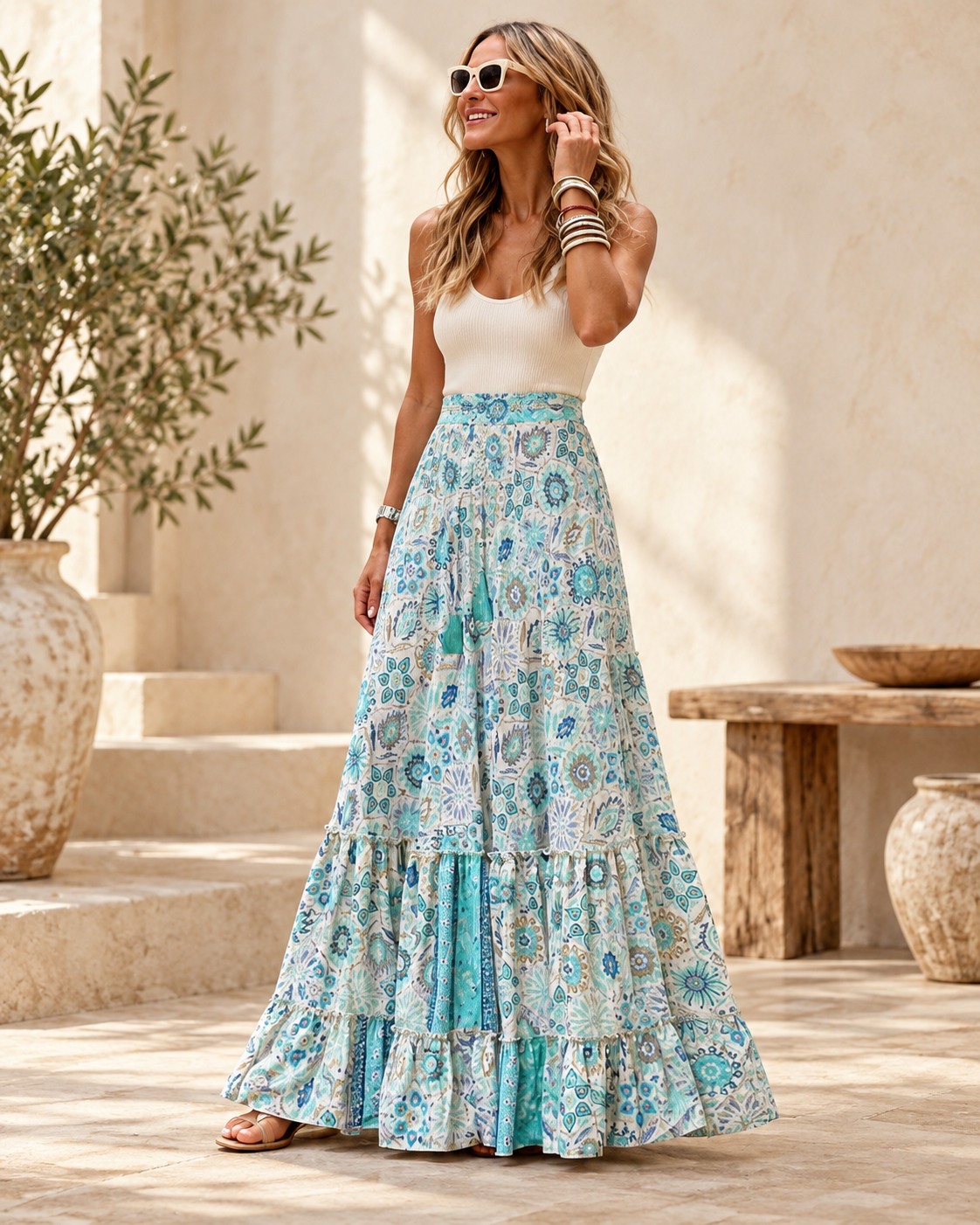 Layered Winter Boho Skirt - XL variant, full-length hero view
