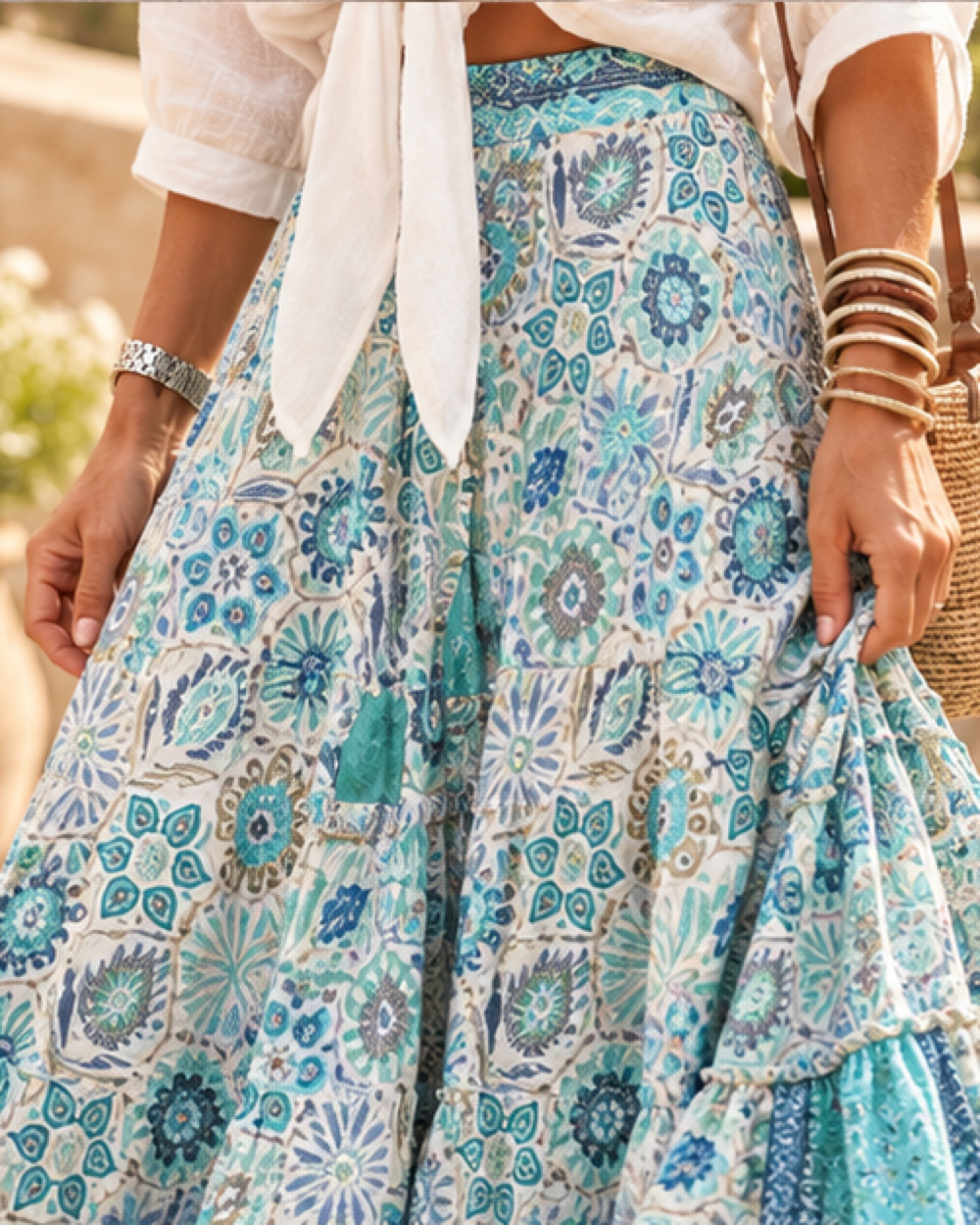 Layered Winter Boho Skirt - XL variant, close-up of fabric and garment details