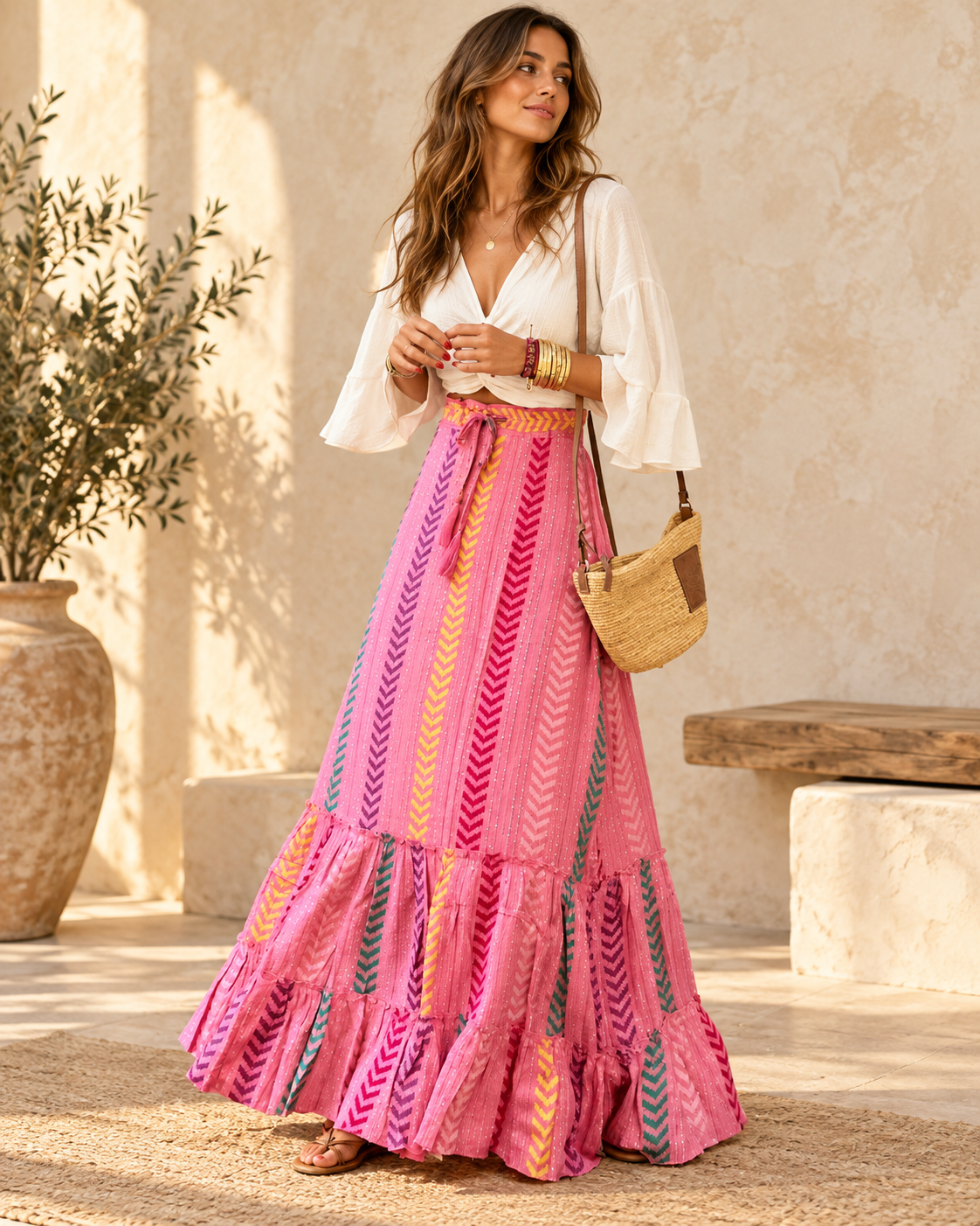 Long Boho Peasant Skirt, full-length hero view