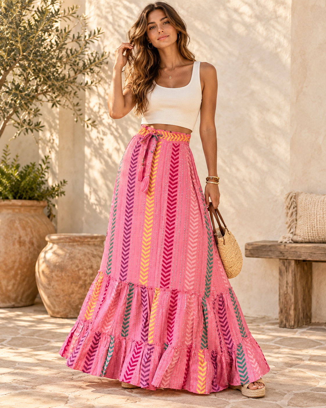 Long Boho Peasant Skirt, full-length hero view