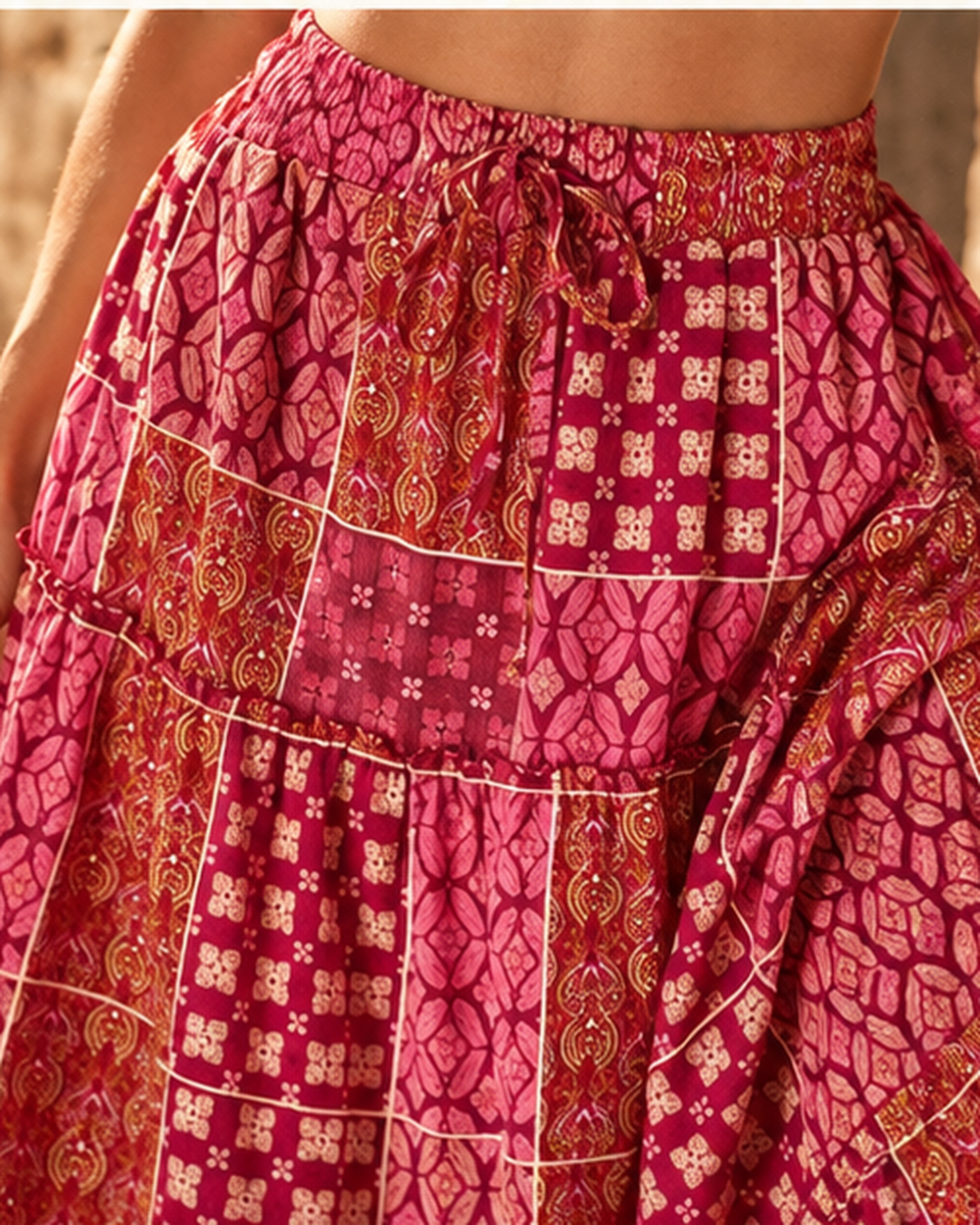 Long Boho Winter Skirt, close-up of fabric and garment details