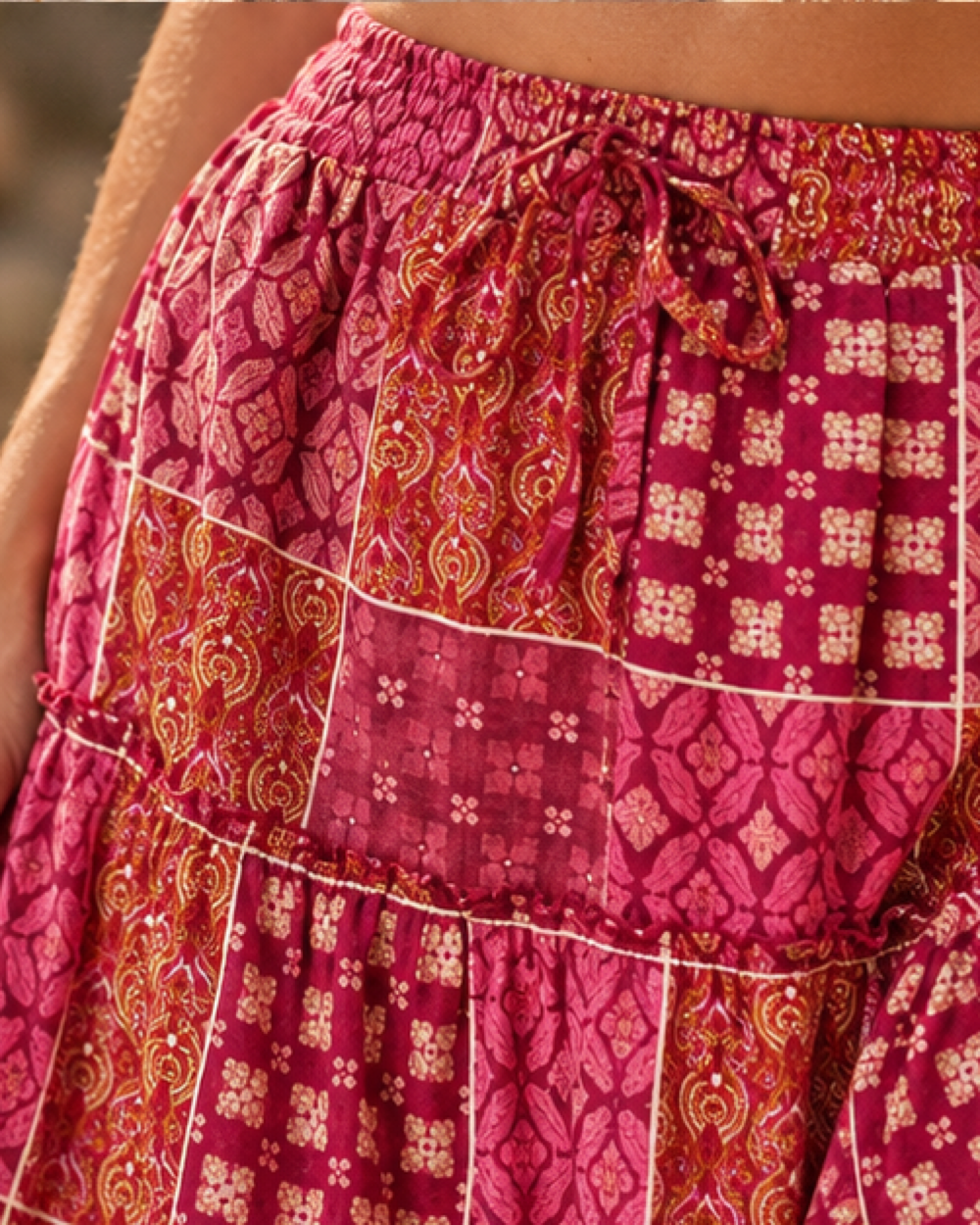Long Boho Winter Skirt, close-up of fabric and garment details