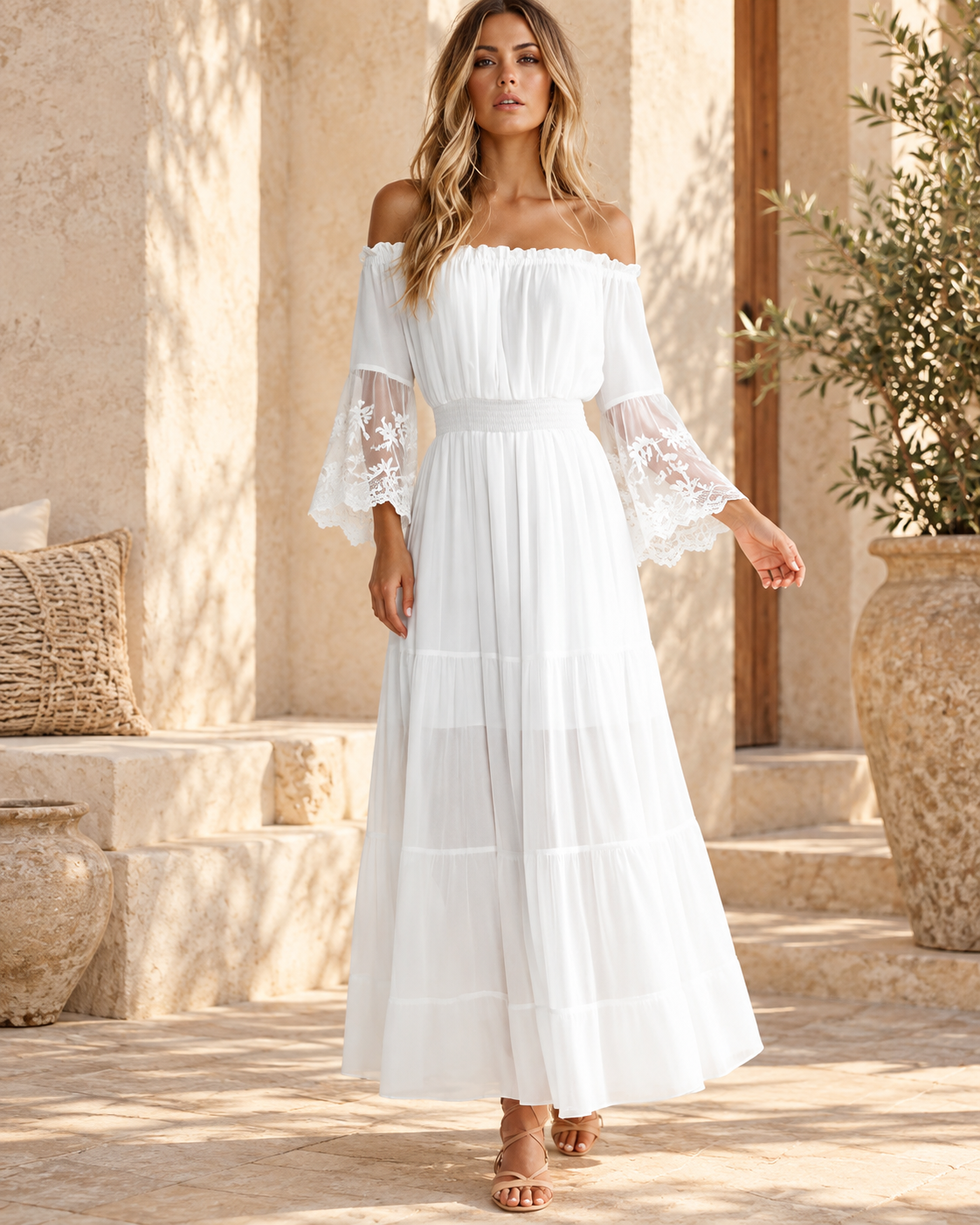 Off the Shoulder Flowy Dress, full-length hero view