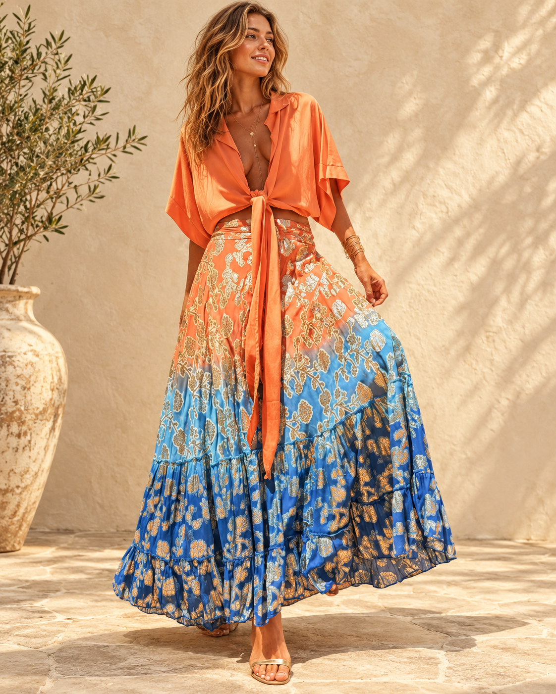 Orange Boho Maxi Skirt - L variant, full-length hero view