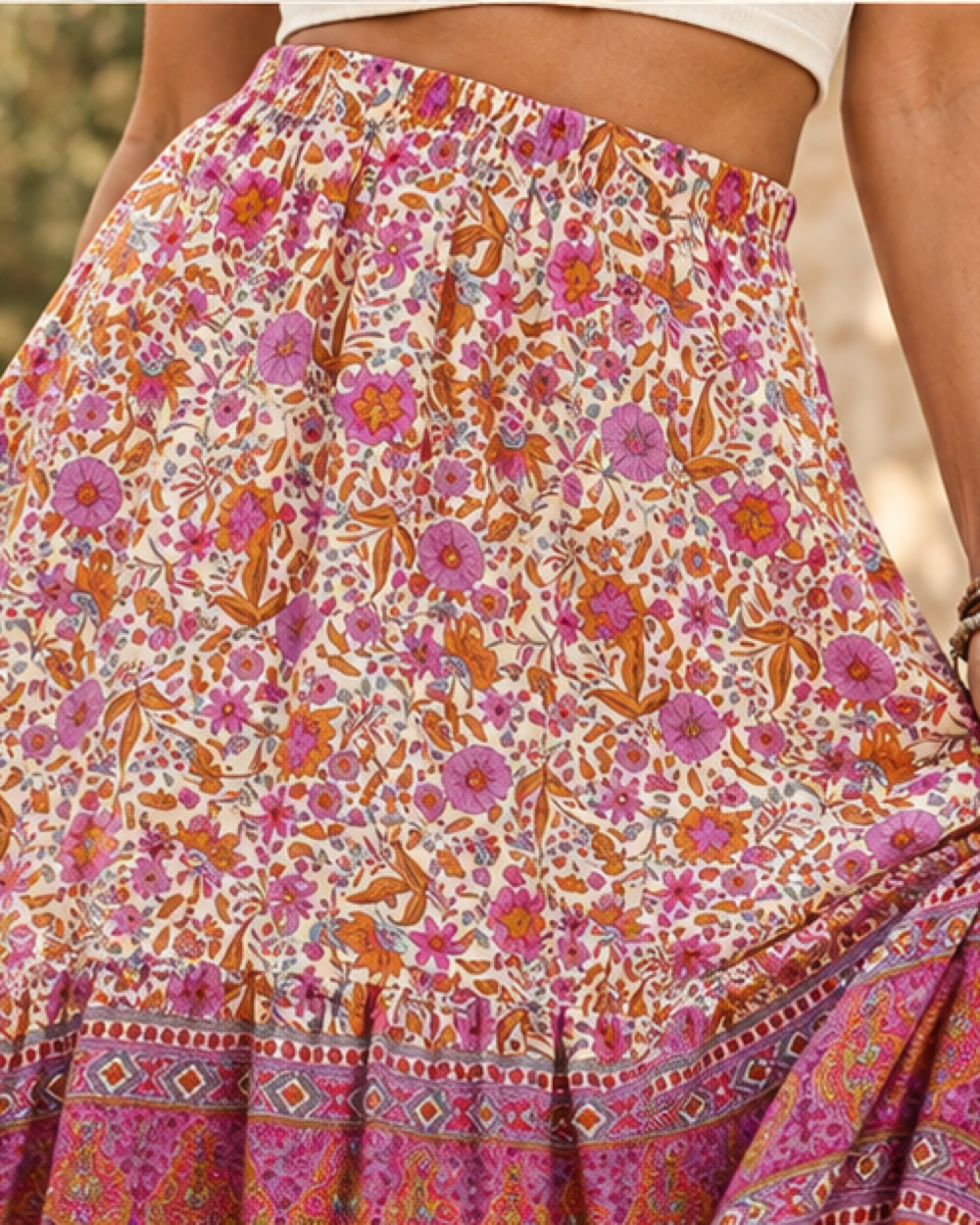 Purple Boho Skirt - XL variant, close-up of fabric and garment details