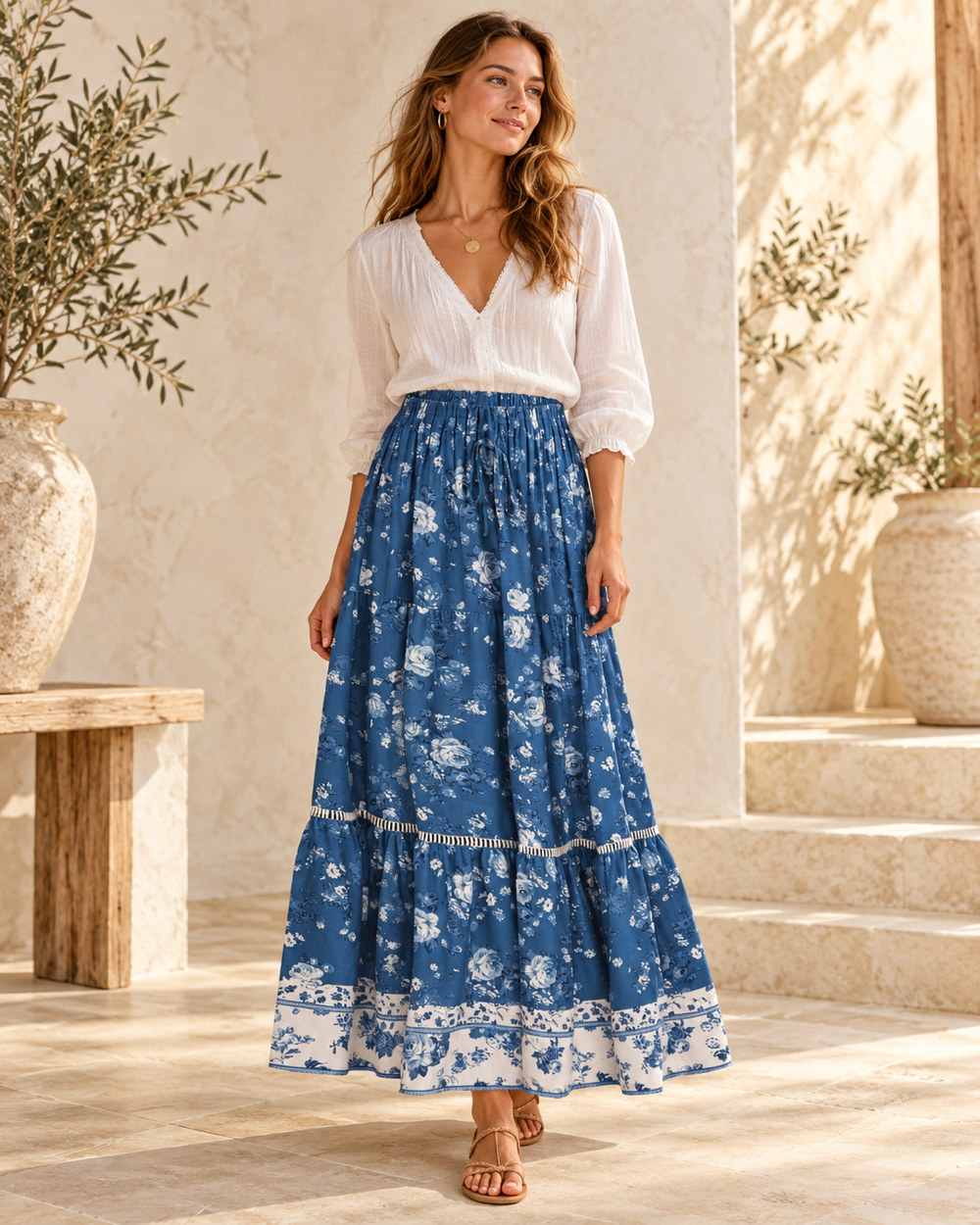 Summer Layered Boho Skirt, full-length hero view