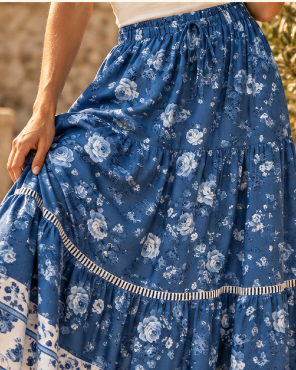 Summer Layered Boho Skirt, close-up of fabric and garment details