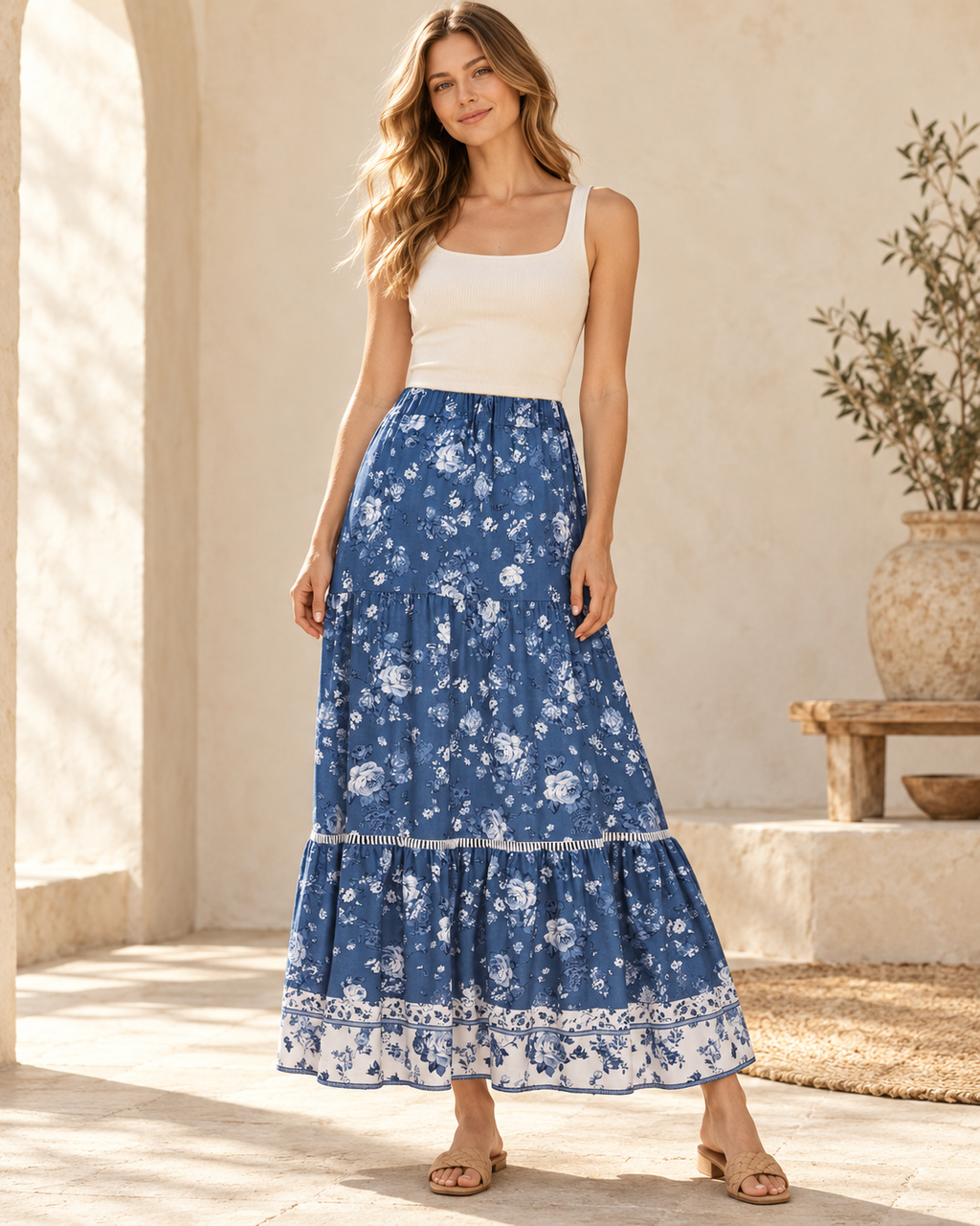 Summer Layered Boho Skirt, full-length hero view