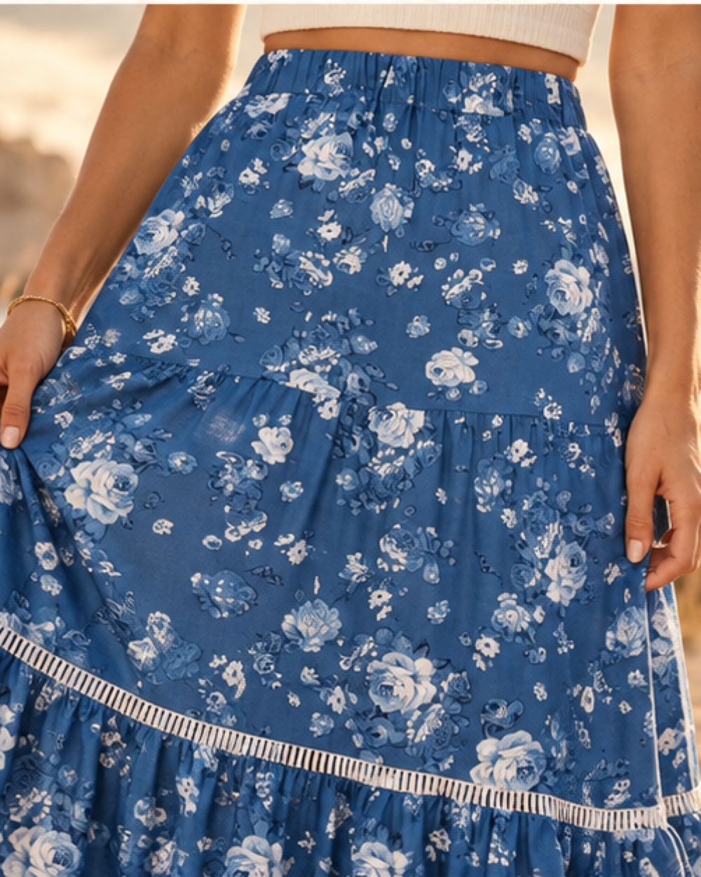 Summer Layered Boho Skirt, close-up of fabric and garment details