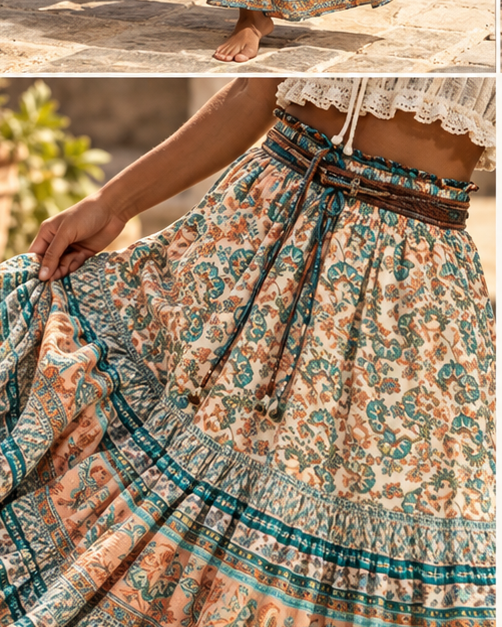 Vintage Boho Maxi Skirt, close-up of fabric and garment details