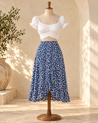 Vintage Hippie Boho Wrap Skirt, full-length hero view