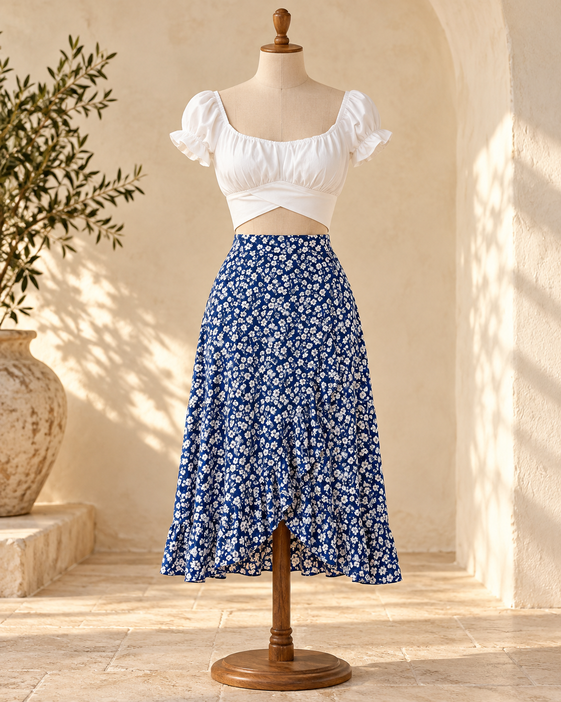 Vintage Hippie Boho Wrap Skirt, full-length hero view