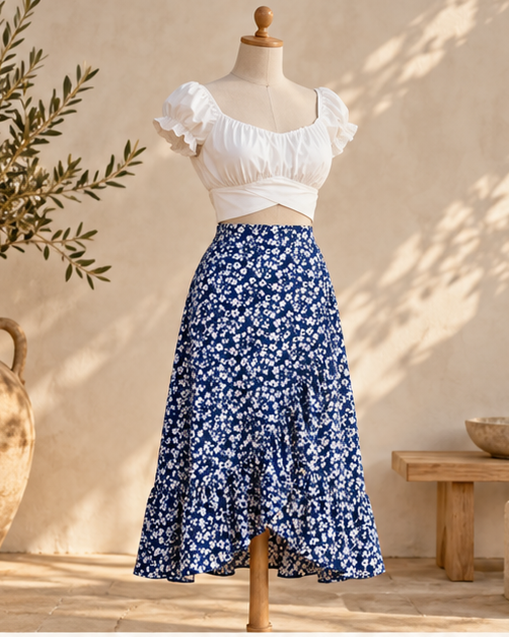 Vintage Hippie Boho Wrap Skirt, bohemian movement view in golden-hour light