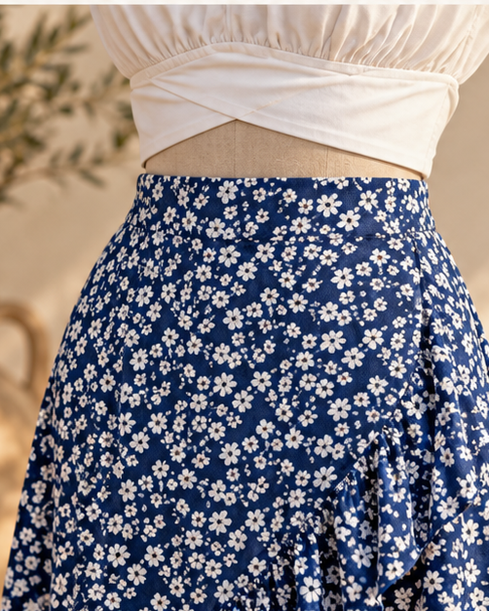 Vintage Hippie Boho Wrap Skirt, close-up of fabric and garment details