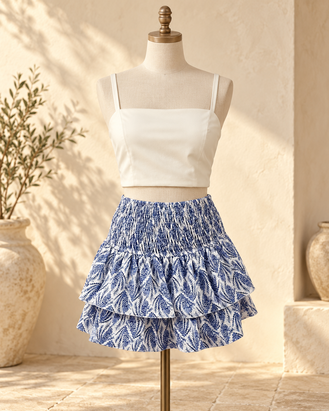 White Boho Peasant Skirt, full-length hero view