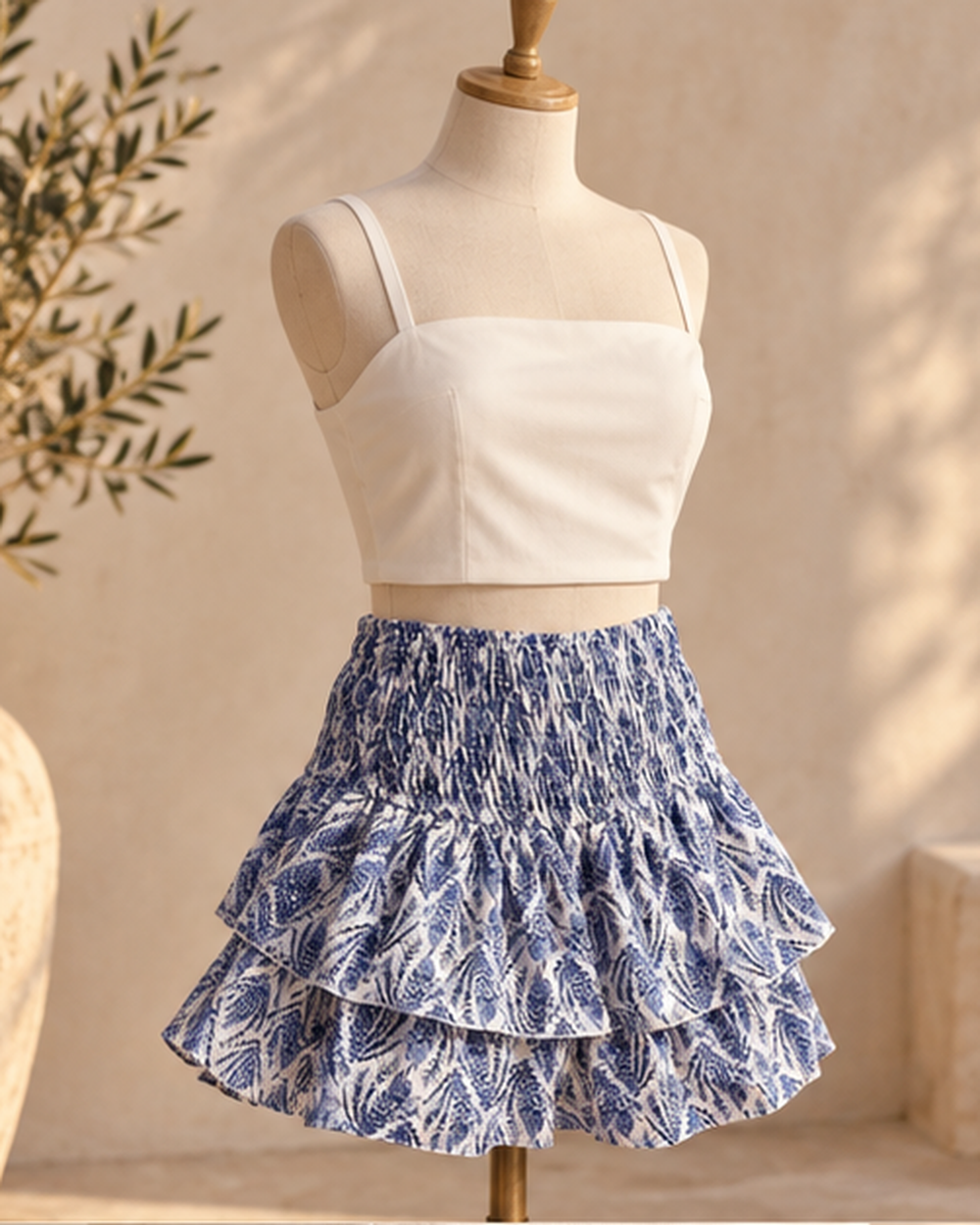 White Boho Peasant Skirt, bohemian movement view in golden-hour light