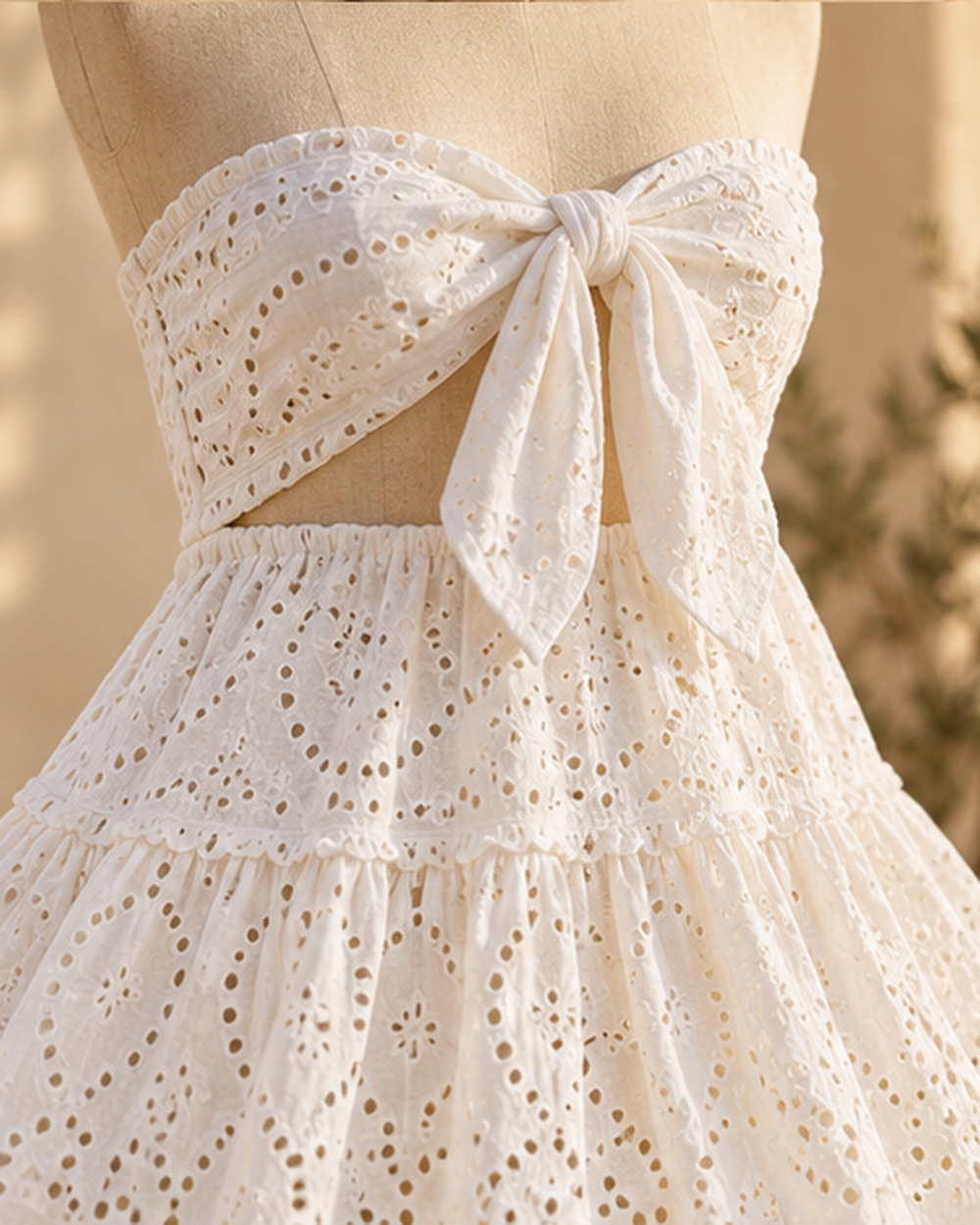 White Tiered Boho Maxi Skirt - One Size variant, close-up of fabric and garment details