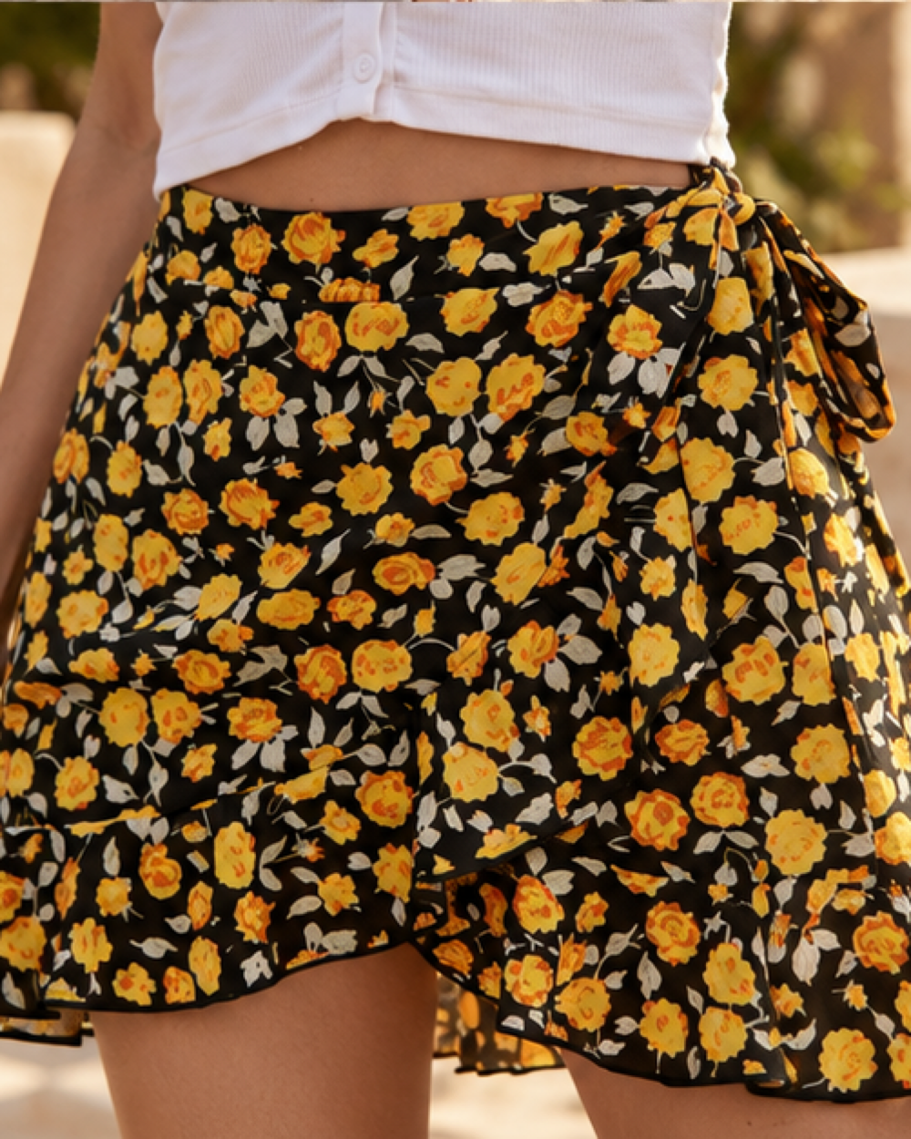 Yellow Boho Skirt, close-up of fabric and garment details