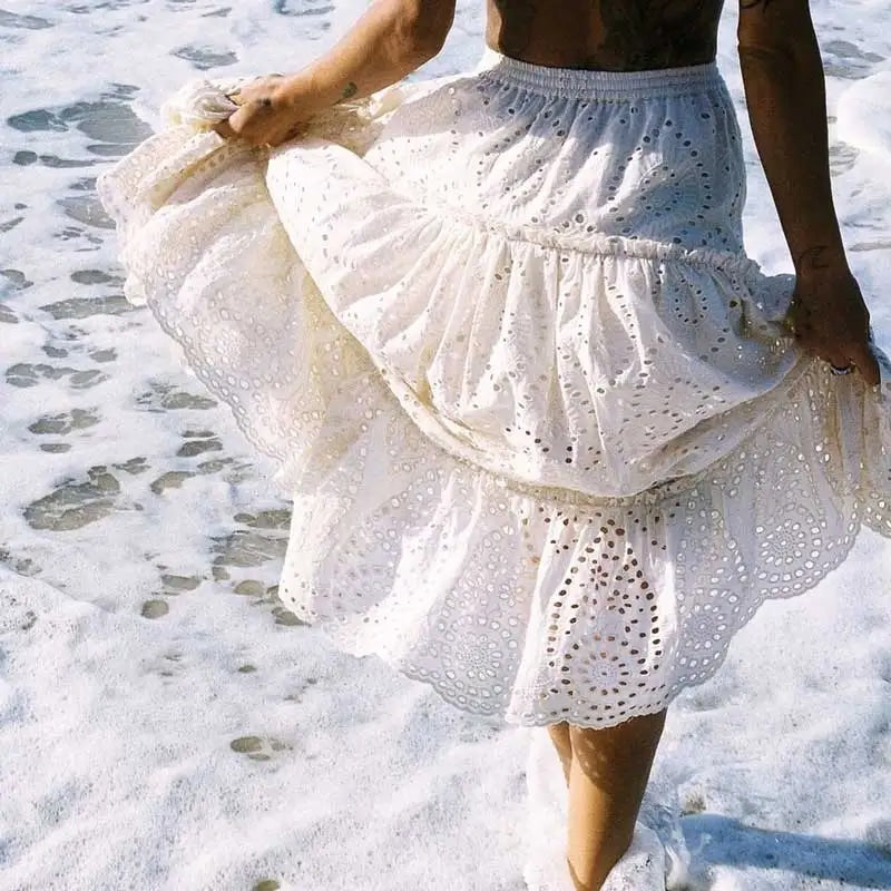 White Cotton Boho Skirt
