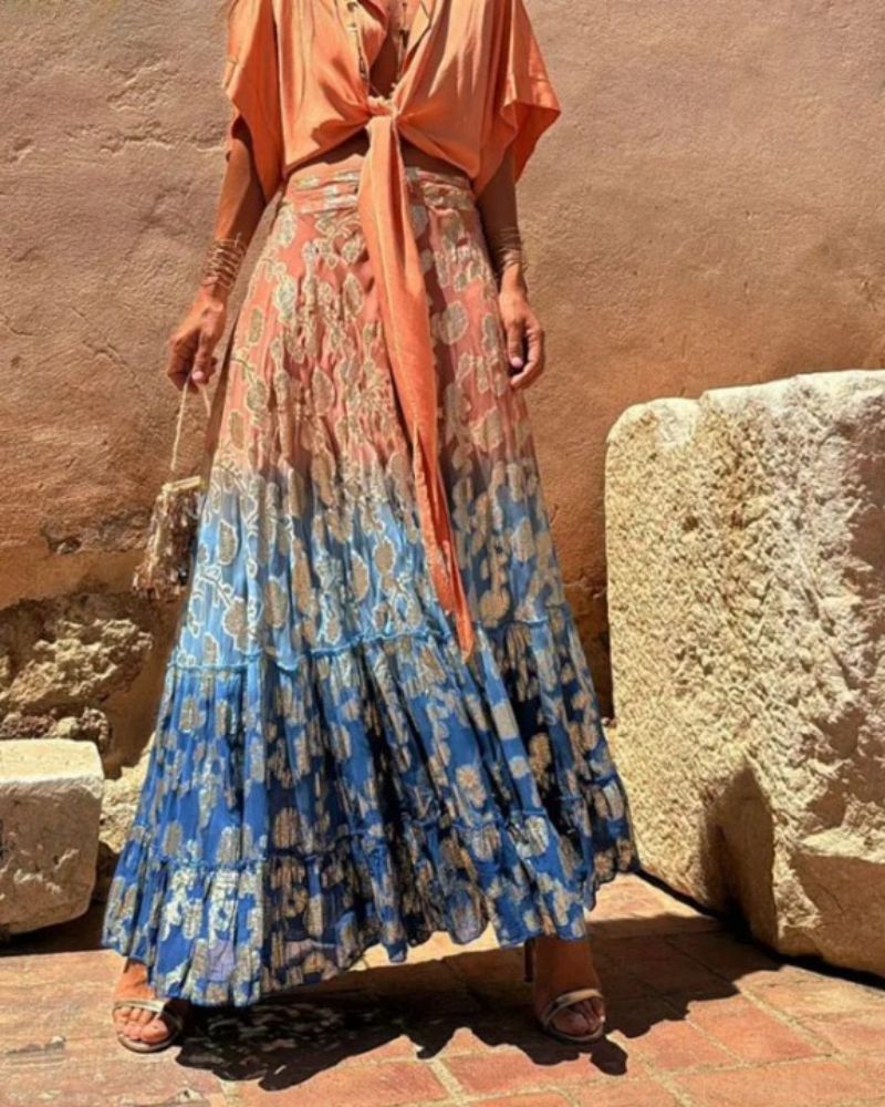 Orange Boho Maxi Skirt