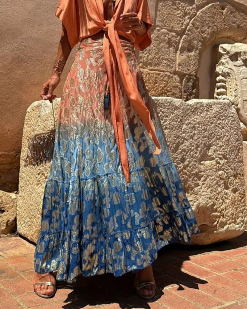 Orange Boho Maxi Skirt
