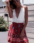 Red Boho Mini Skirt