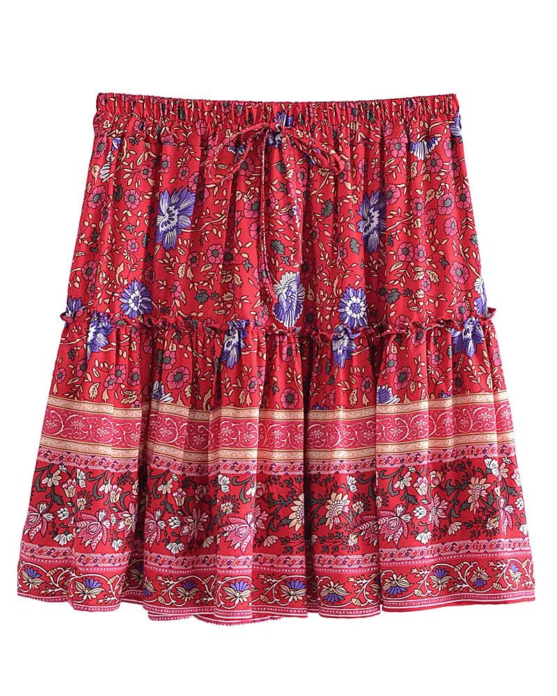 Red Boho Mini Skirt
