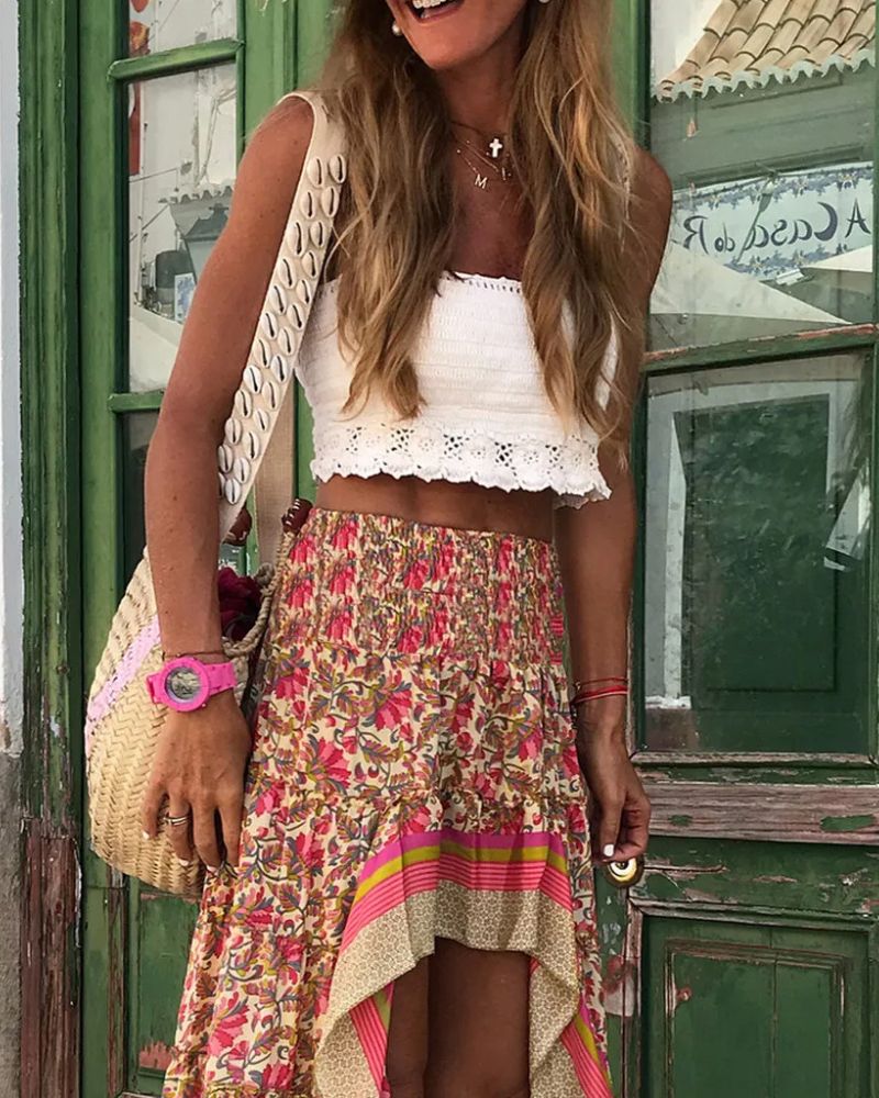 Boho Floral Print Maxi Skirt