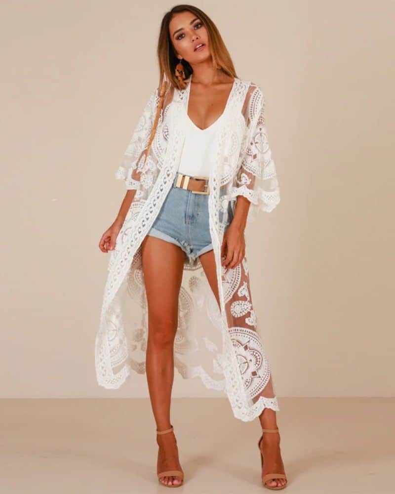 Embroidered Sheer Kimono