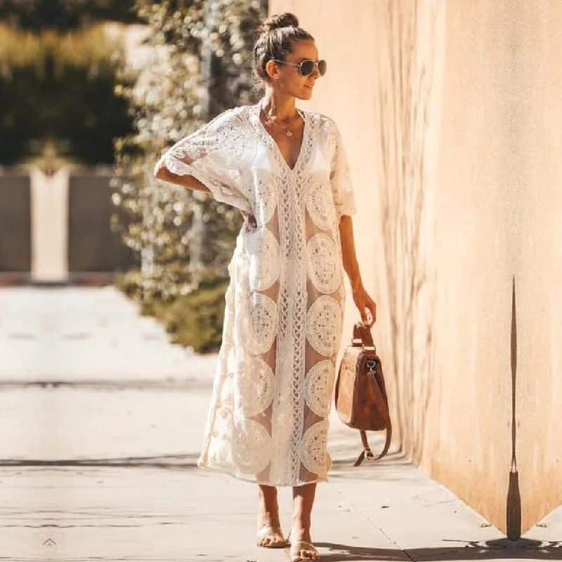 White Lace Boho Maxi Dress