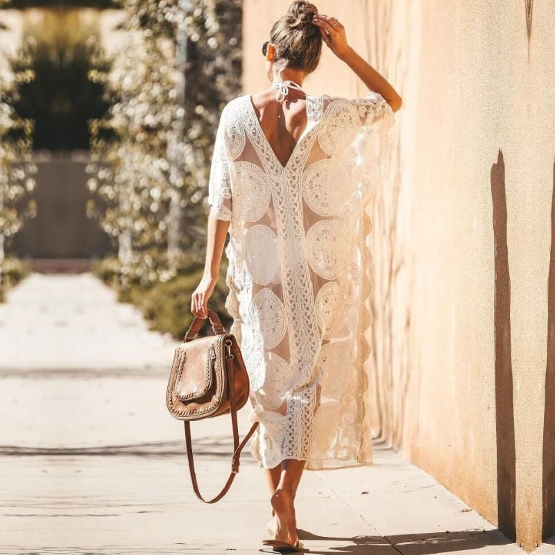 White Lace Boho Maxi Dress
