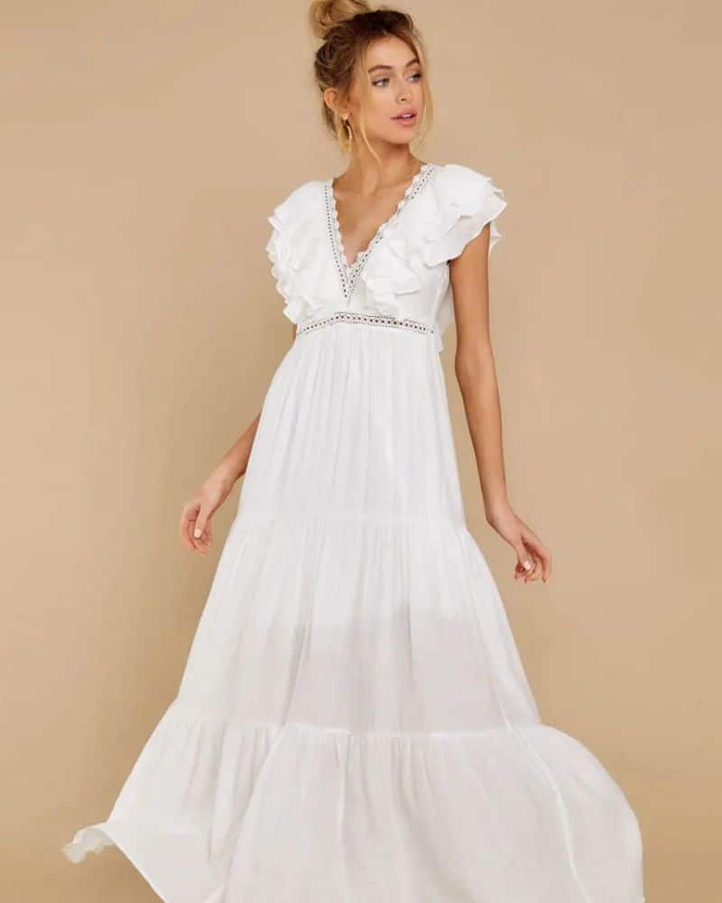 White Tiered Ruffle Maxi Dress