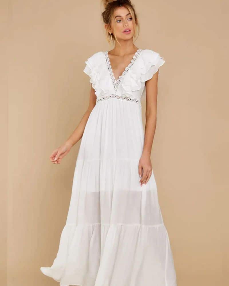 White Tiered Ruffle Maxi Dress