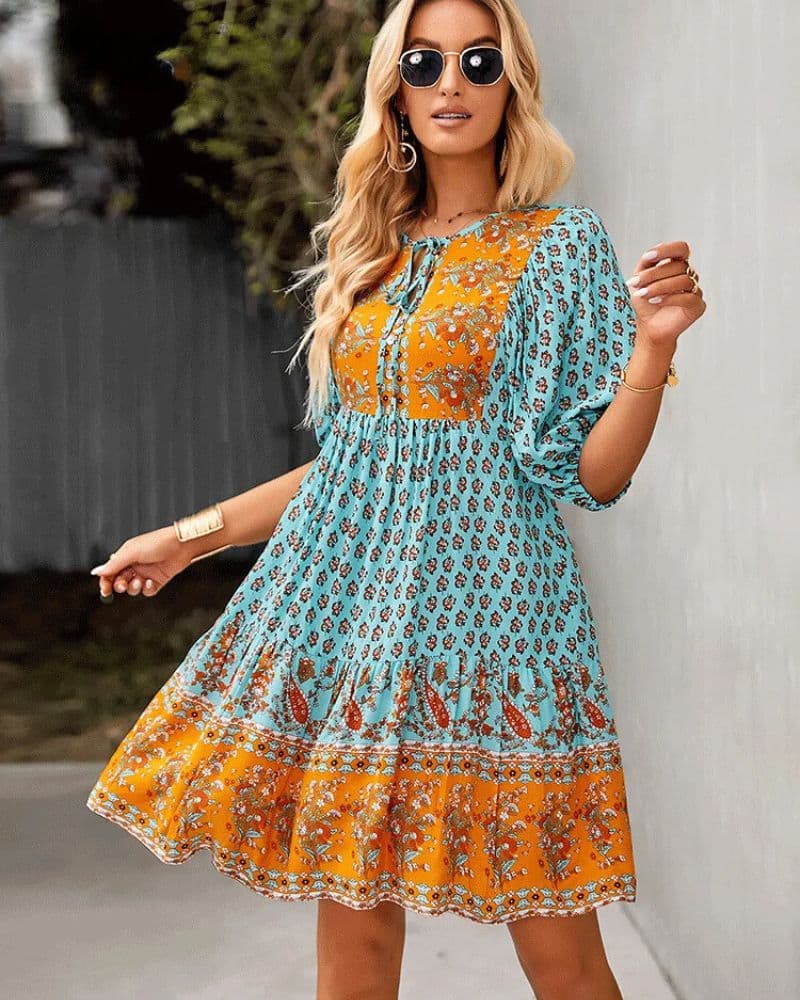 Blue Floral Tiered Dress