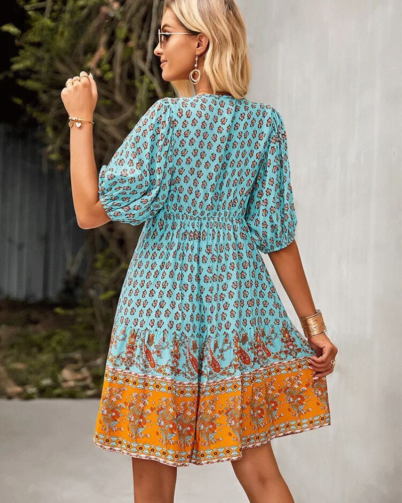 Blue Floral Tiered Dress