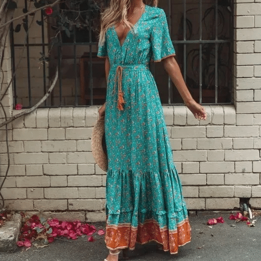 Short Sleeve Tiered Maxi Dress