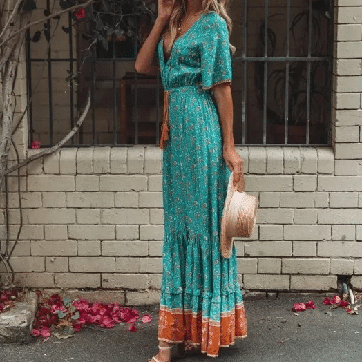 Short Sleeve Tiered Maxi Dress