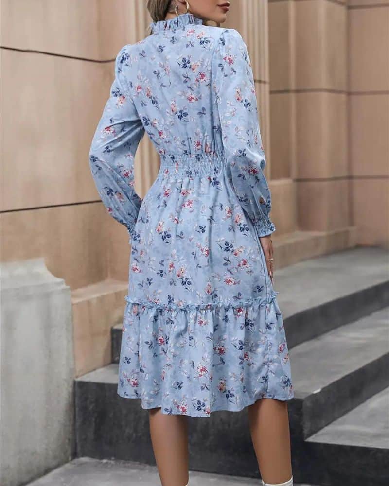 Blue Floral Boho Midi Dress