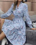 Blue Floral Boho Midi Dress