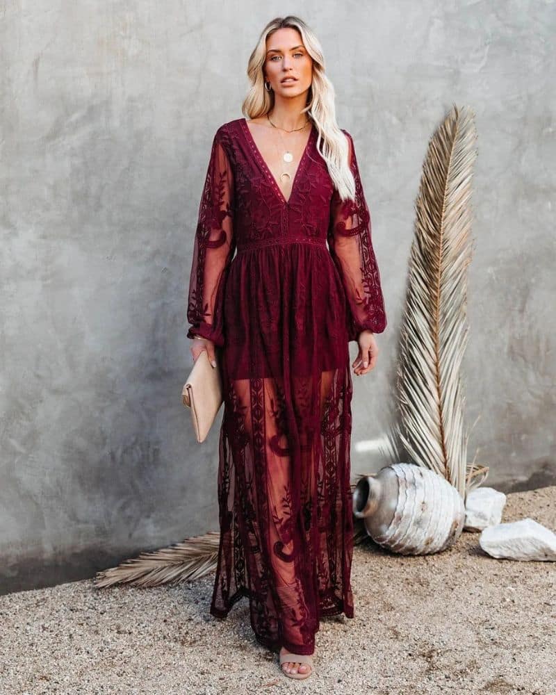 Burgundy Flowy Dress