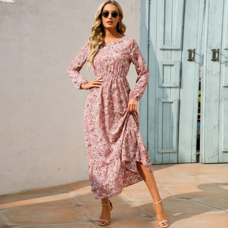 Long Sleeve Flowy Wedding Guest Dress