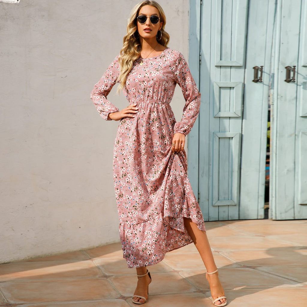 Long Sleeve Flowy Wedding Guest Dress